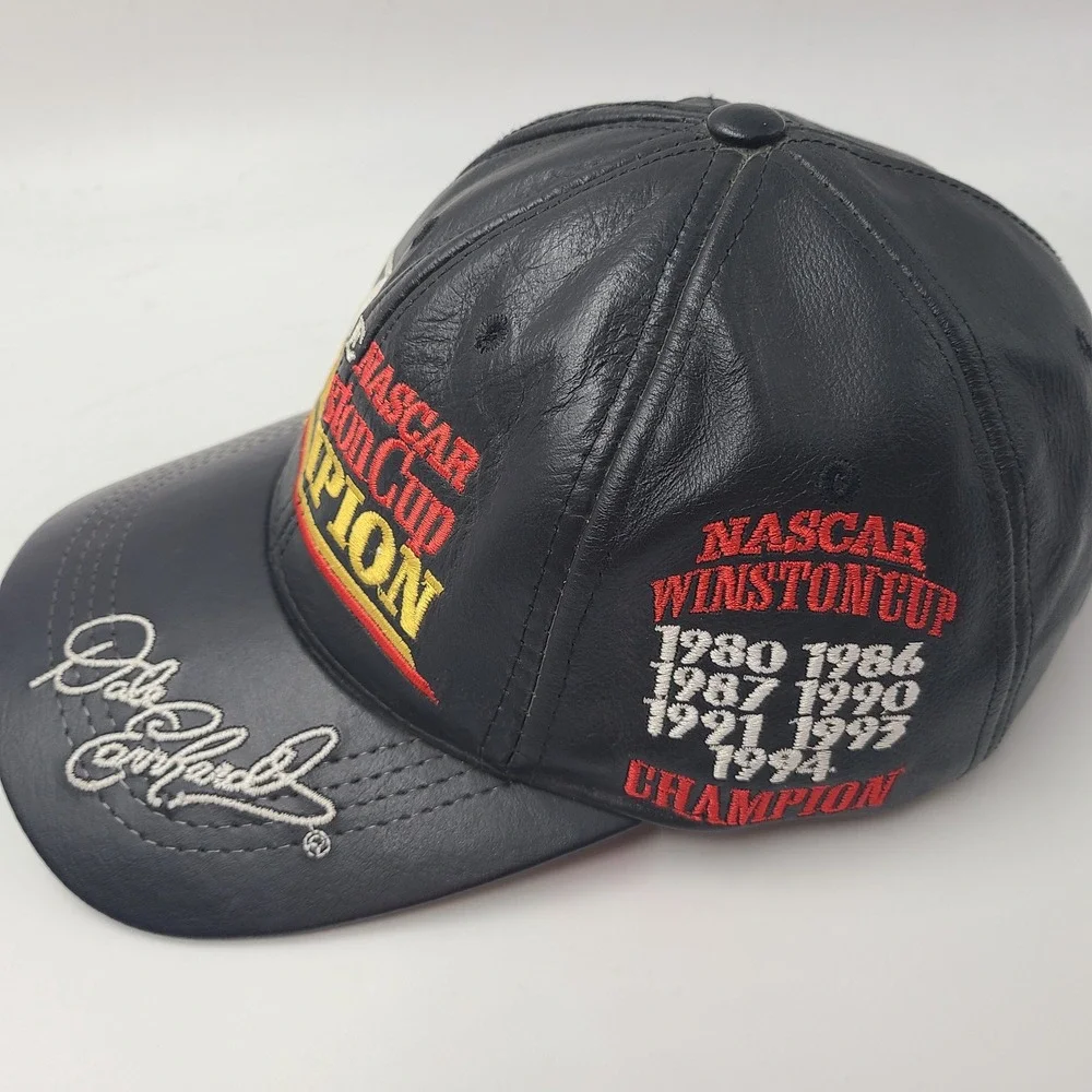 Vtg‎ Dale Earnhardt Hat Strapback (Fits Small) Leather Black NASCAR #3 Champion